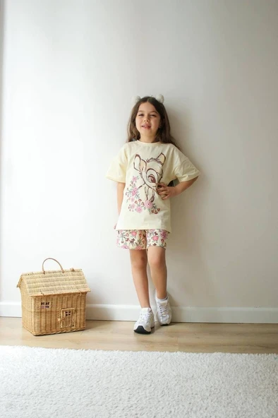 Cg Kids Bambi Şort ve Tshirt Kız Çocuk Alt Üst Takım Süper Kalite Canlı Renkler ürün görseli 1
