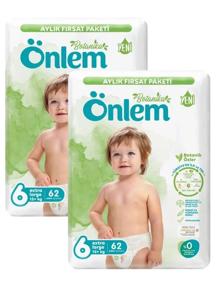Önlem Botanika Bebek Bezi 6 Beden Extra Large 15+ Kg 62 Li x 2 Paket ürün görseli 1