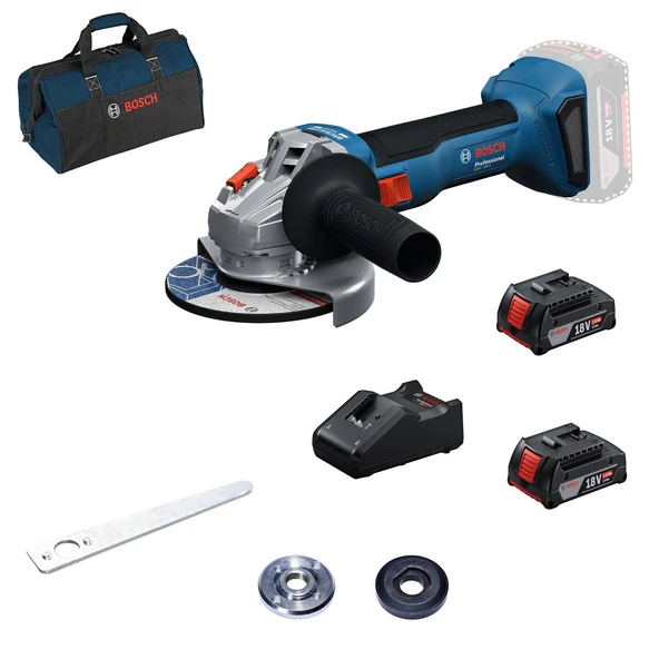 Bosch GWS 18V-8 2x2.0Ah+Kanvas Çantalı Çift Akülü Taşlama Makinası ürün görseli 1