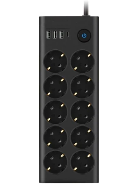10'lu Termal Akım Korumalı Priz Seti - 3x USB ve 1x Type-C Giriş ürün görseli 1