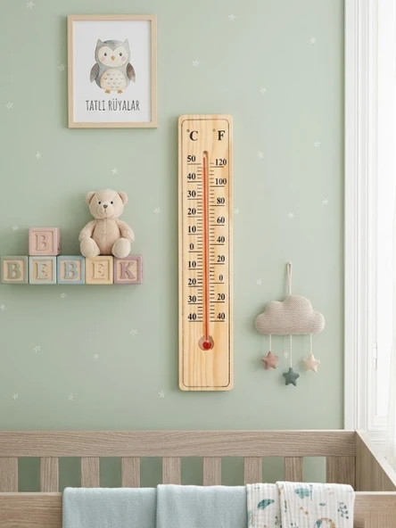 Mucit Home Ahşap Bebek Odası Termometre Duvar Tipi ürün görseli 1