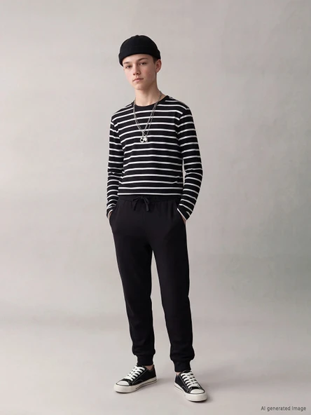 LCW Kids Siyah Beli Lastikli Erkek Çocuk Jogger Eşofman Altı ürün görseli 1