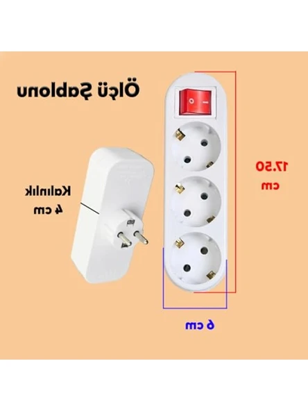 Anahtarlı Düğmeli 3'lü Topraklı Priz, Çoklu Çoğaltıcı ürün görseli 1