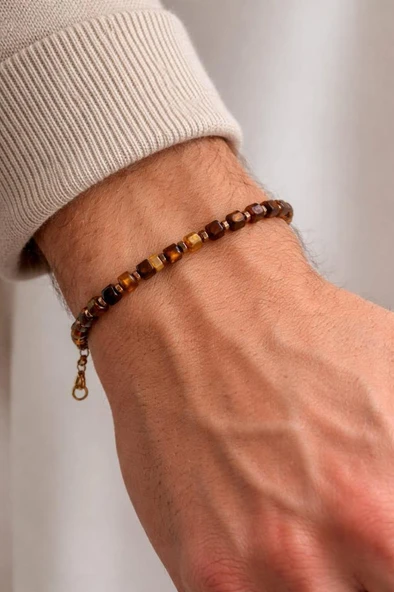Doğal Kehribar Taşlı Unisex Bileklik – Hematit Ara Taşlı Şık Tasarım ürün görseli 1