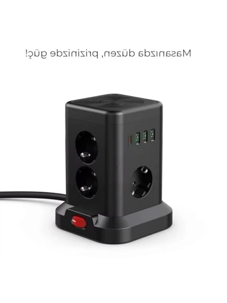 Kule Tipi Çoklu Priz – 3 USB-A + 1 Type-C, Akım Korumalı - Resim 2