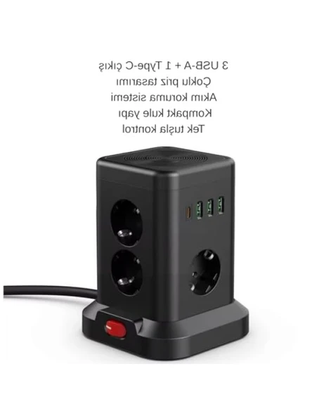 Kule Tipi Çoklu Priz – 3 USB-A + 1 Type-C, Akım Korumalı - Resim 3