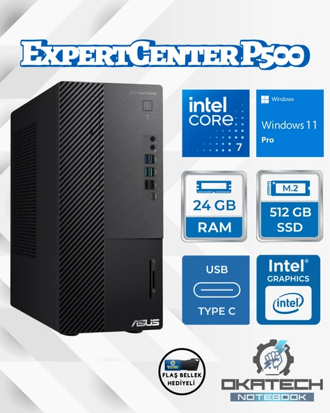 ASUS EXPERTCENTER P500MV-C724016512B0D  CORE 7-240H 24GB RAM 512GB SSD WİN11PRO MASAÜSTÜ BİLGİSAYAR + USB BELLEK ürün görseli 1