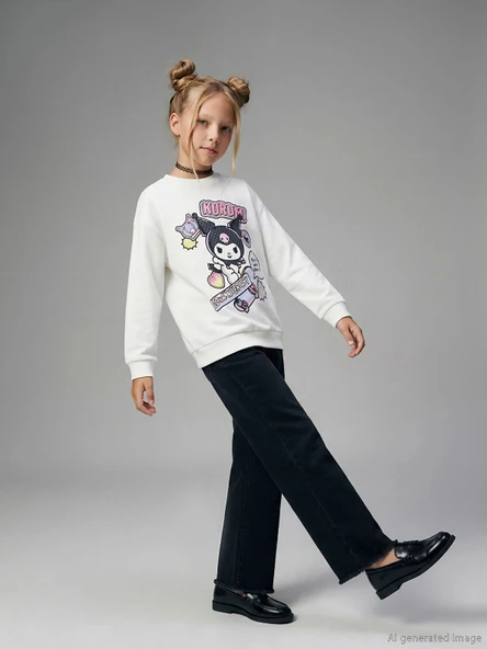 LCW Kids Siyah Wideleg Kız Çocuk Jean Pantolon ürün görseli 1