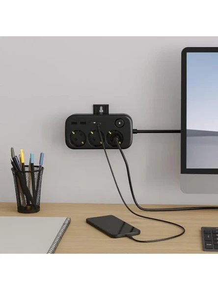 3'lü Priz + 4 USB (2 Type-C + 2 USB-A) Çoklayıcı - Resim 2