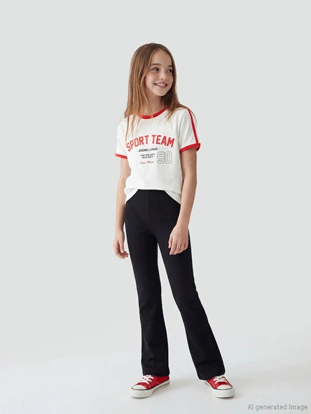 LCW Kids Siyah Beli Lastikli İspanyol Paça Kız Çocuk Tayt ürün görseli 1