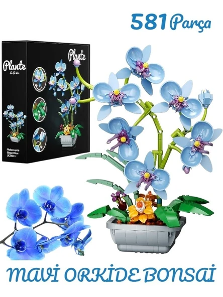 Saksıda Mavi Orkide Çiçekleri Buket Yapı Seti, Ev Dekorasyonu Yapay Orkide Bonsai - 581 Parça ürün görseli 1