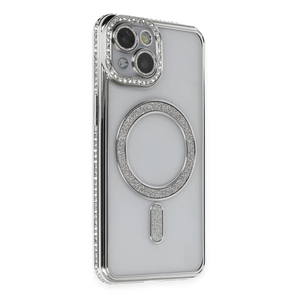 Newface iPhone 13 Kılıf Joke Simli Magneticsafe Kılıf - Gümüş ürün görseli 1