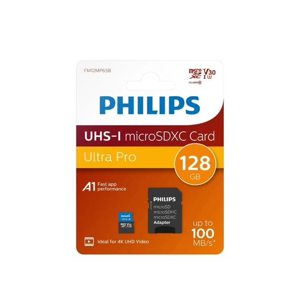 PHILIPS FM12MP65B, 128GB, SDXC, UHS-I, V30, Class10, MicroSD Kart Bellek (SD Adaptörlü) ürün görseli 1