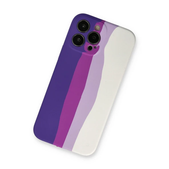 Newface iPhone 13 Pro Kılıf Ebruli Lansman Silikon - Mor-Beyaz - Resim 2