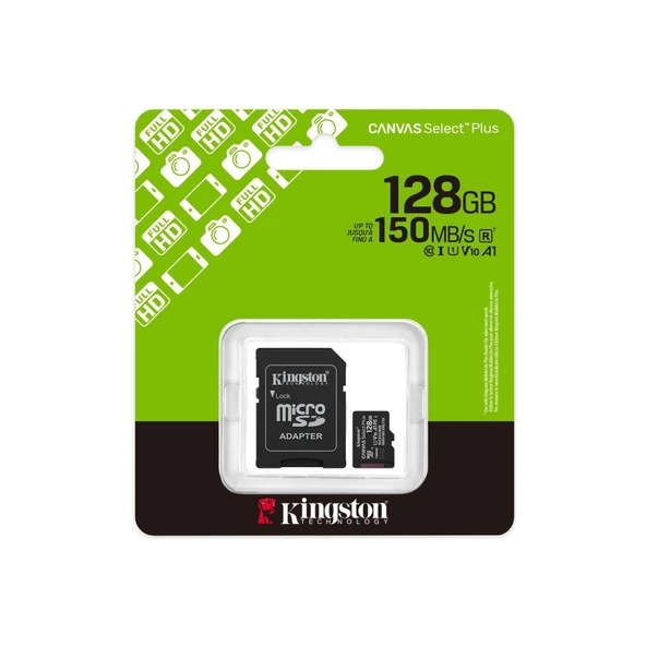 KINGSTON SDCS3/128GB, Canvas Select Plus Gen3 A1, 100Mb/s, MicroSD Kart Bellek (SD Adaptörlü) ürün görseli 1