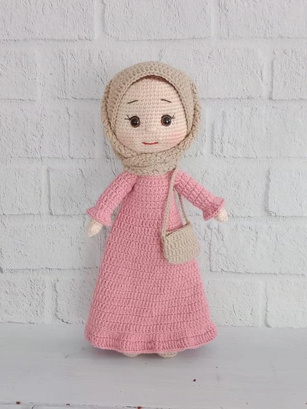 Pembe Elbiseli Ravza Bebek Amigurumi Organik Oyuncak ürün görseli 1
