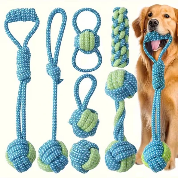 Valkyrie 7 Parça Köpek Halat Oyuncak Seti Isırma Çekiştirme Eğitim Toplu İp Oyuncağı ürün görseli 1
