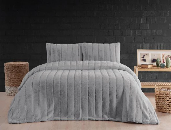 LUXE BATTANİYE YATAK ÖRTÜSÜ SETİ STRİPE SİLVER ürün görseli 1