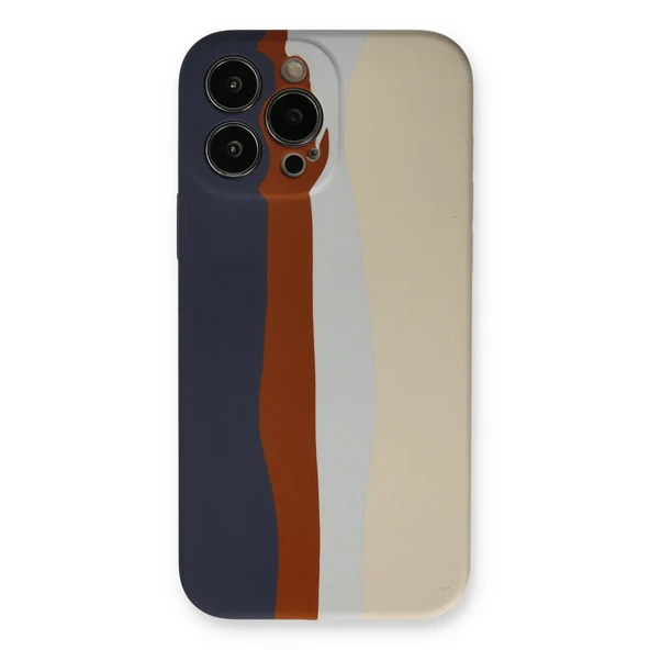 Newface iPhone 13 Pro Kılıf Ebruli Lansman Silikon - Lacivert-Krem ürün görseli 1