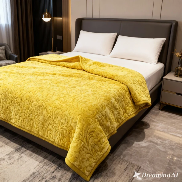ELEGANT EMBOSS ÇİFT KİŞİLİK İSPANYOL BATTANİYE HARDAL ürün görseli 1