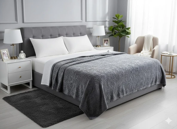 ELEGANT EMBOSS ÇİFT KİŞİLİK İSPANYOL BATTANİYE GRİ ürün görseli 1