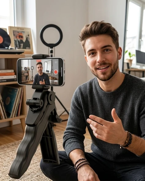 Katlanabilir Telefon Standı Mini Tripod Masaüstü Video Çekim Tutucu ürün görseli 1