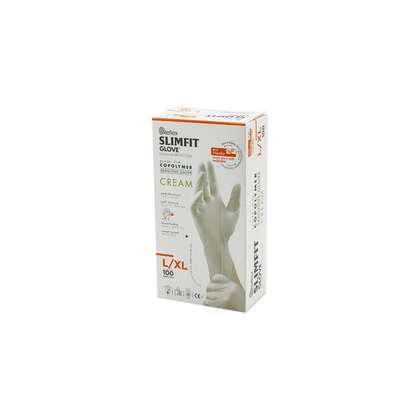 KALİTE Reflex Slimfit Glove L Krem Pudrasız Muayene Eldiven 100LÜ ürün görseli 1