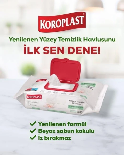 KOROPLAST ISLAK TEMİZLİK HAVLUSU BEYAZ SABUN KOKULU 100LÜ ürün görseli 1