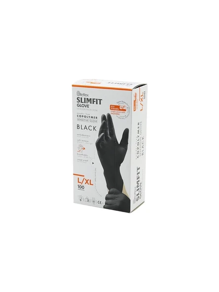 KALİTE Reflex Slimfit Glove L SİYAH Pudrasız Muayene Eldiven 100LÜ ürün görseli 1
