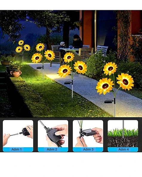 2’li Solar Ayçiçeği LED Bahçe Aydınlatma 30 LED IP65 Su Geçirmez Güneş Enerjili ürün görseli 1
