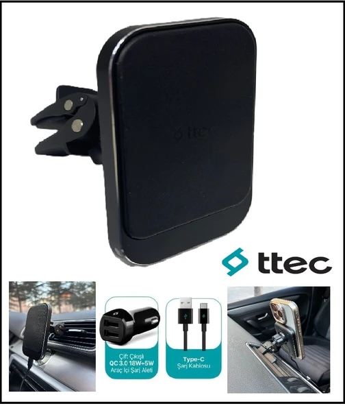 Ttec Araç Telefon Tutucu Izgara Petek Havalandırma Kalorifer MagSafe Uyumlu Kablosuz Şarj Özellikli ürün görseli 1