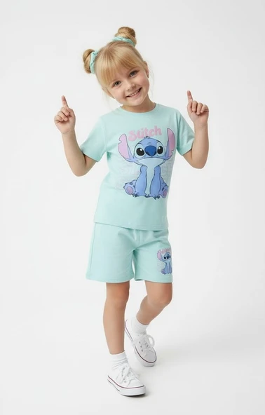 Stitch Kız Çocuk Şortlu Takım - Resim 3