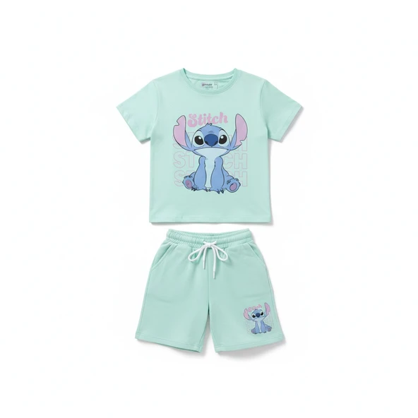 Stitch Kız Çocuk Şortlu Takım - Resim 2