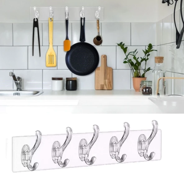 5 'li Güçlü Yapışkanlı Şeffaf Duvar Askısı Banyo Mutfak Düzenleyici Pratik Askılık ürün görseli 1