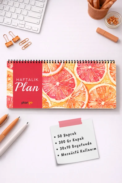 Tarihsiz Spiralli Haftalık Masaüstü Planlayıcı - PORTAKAL - 10x30 cm Plango ürün görseli 1