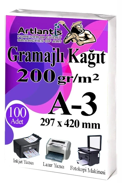 A3 Gramajlı Fotokopi Kağıdı 100 Adet 200 gr Sertifika Kağıdı Kalın Kağıt Baskı Tüm Yazıcılara Uyumlu 29.7x42cm Ofis Büro ürün görseli 1