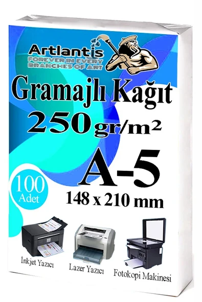 A5 Gramajlı Fotokopi Kağıdı 100 Adet 250 gr Sertifika Kağıdı Kalın Kağıt Baskı Tüm Yazıcılara Uyumlu 14.8x21cm Ofis Büro ürün görseli 1