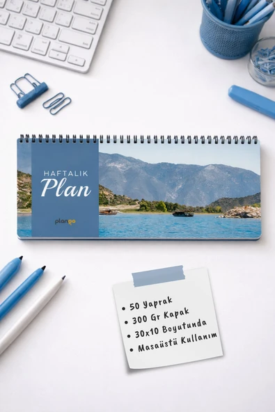 Tarihsiz Spiralli Haftalık Masaüstü Planlayıcı - DENİZ - 10x30 cm Plango ürün görseli 1