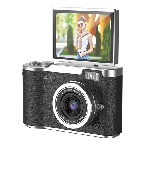 4k Dijital Retro Video Kamera 48mp 18x Zoom Flaşlı (32gb) Kart Dijital Vlog Fotoğraf  Makinesi Türkçe Siyah ürün görseli 1