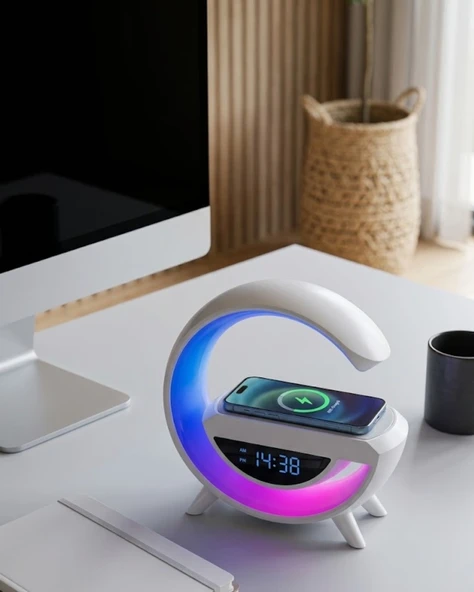 Kablosuz Şarjlı Bluetooth Hoparlör Rgb Işık Gece Lambası Dijital Saat ürün görseli 1
