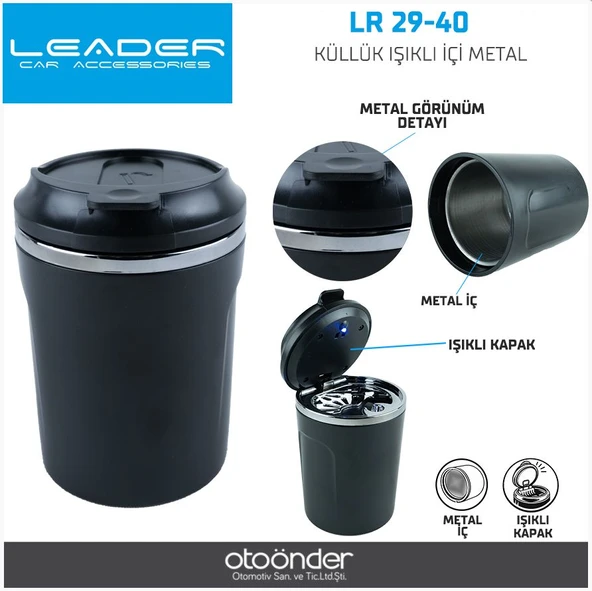 LR29-40 Işıklı Araç Küllüğü Metal İç Hazneli Kokuyu Hapseden Kapaklı ürün görseli 1