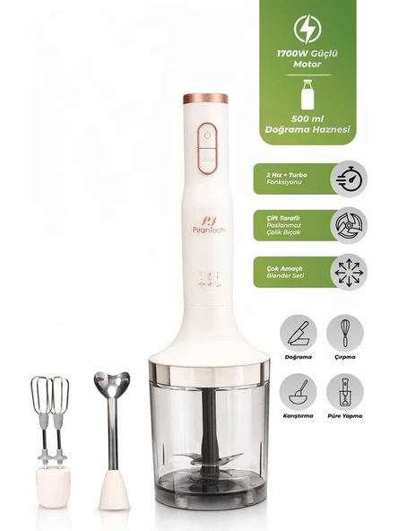 Pirantech YH-94 1700 W Beyaz El Blender Seti ürün görseli 1