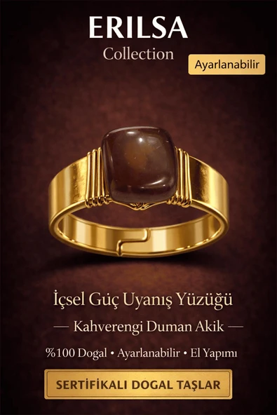 Sertifikalı Kahverengi Duman Akik Doğal Taş Yüzük – İçsel Güç Uyanış Ayarlanabilir ürün görseli 1