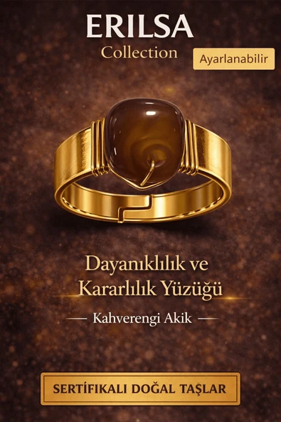 Sertifikalı Kahverengi Akik Doğal Taş Yüzük – Dayanıklılık ve Kararlılık Ayarlanabilir ürün görseli 1