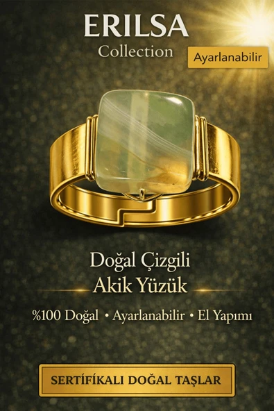 Sertifikalı Doğal Yeşil Çizgili Akik Yüzük – Doğal Ayarlanabilir El Yapımı ürün görseli 1