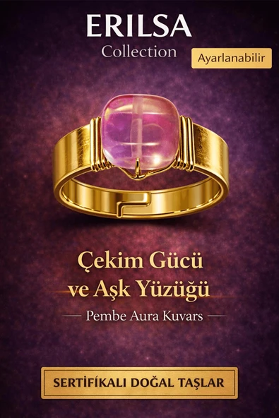 Sertifikalı Pembe Aura Kuvars Doğal Taş Yüzük – Çekim Gücü ve Aşk Ayarlanabilir ürün görseli 1