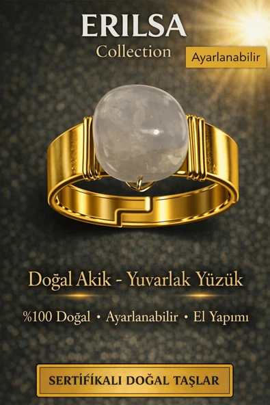 Sertifikalı Doğal Akik Yüzük Doğal Taş Yüzük Ayarlanabilir El Yapımı ürün görseli 1