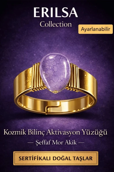 Sertifikalı Şeffaf Mor Akik Doğal Taş Yüzük – Kozmik Bilinç Aktivasyon Ayarlanabilir ürün görseli 1