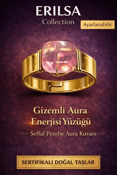 Sertifikalı Şeffaf Pembe Aura Kuvars Doğal Taş Yüzük – Gizemli Aura Enerjisi ürün görseli 1
