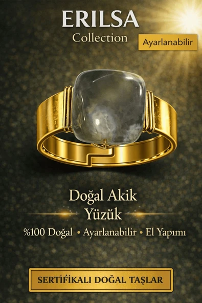 Sertifikalı Gri Akik Doğal Taş Yüzük Ayarlanabilir El Yapımı Sertifikalı Enerji Taşı ürün görseli 1